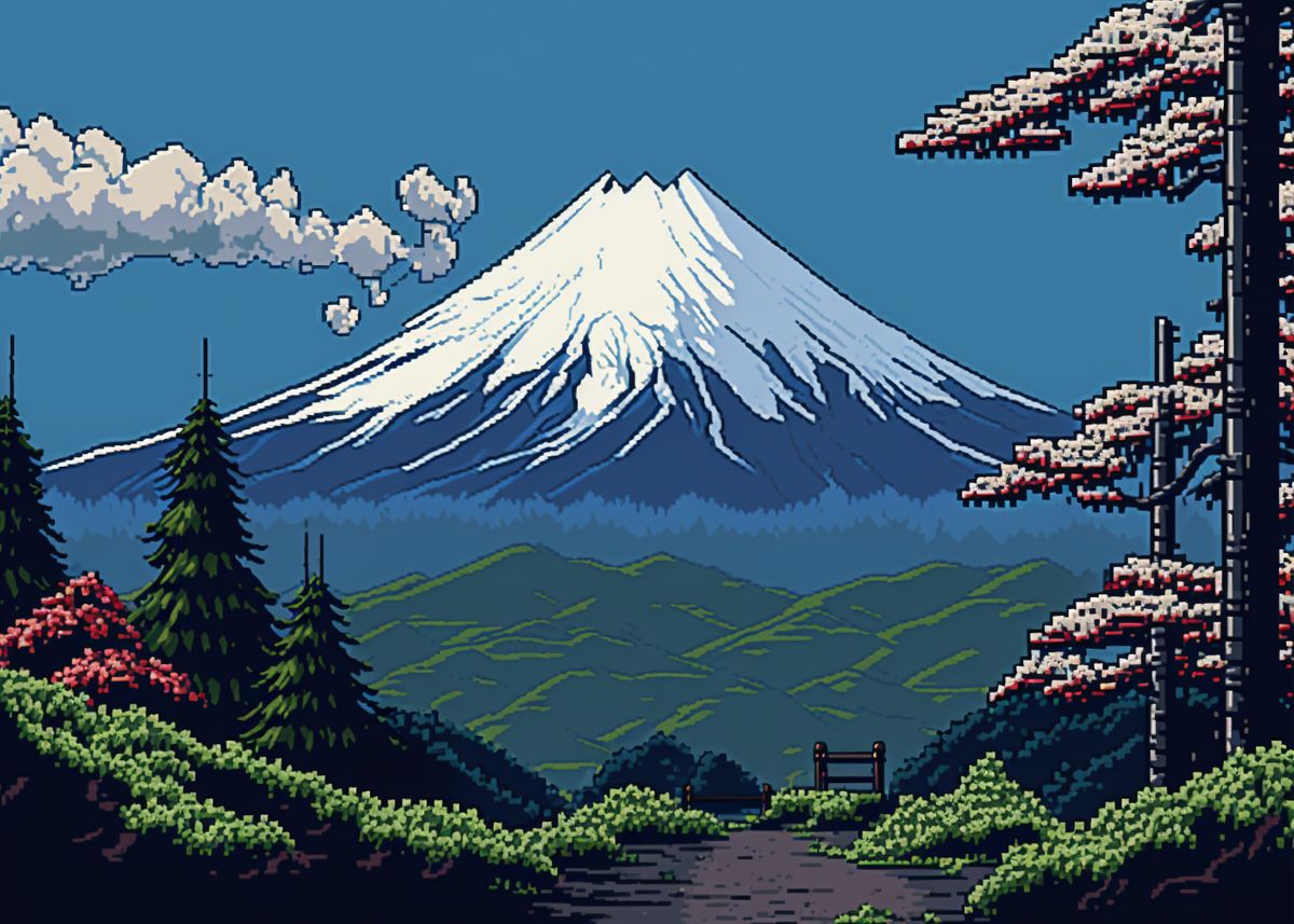 'Mount Fuji pixel art 03' Poster by Illustration Art | Displate