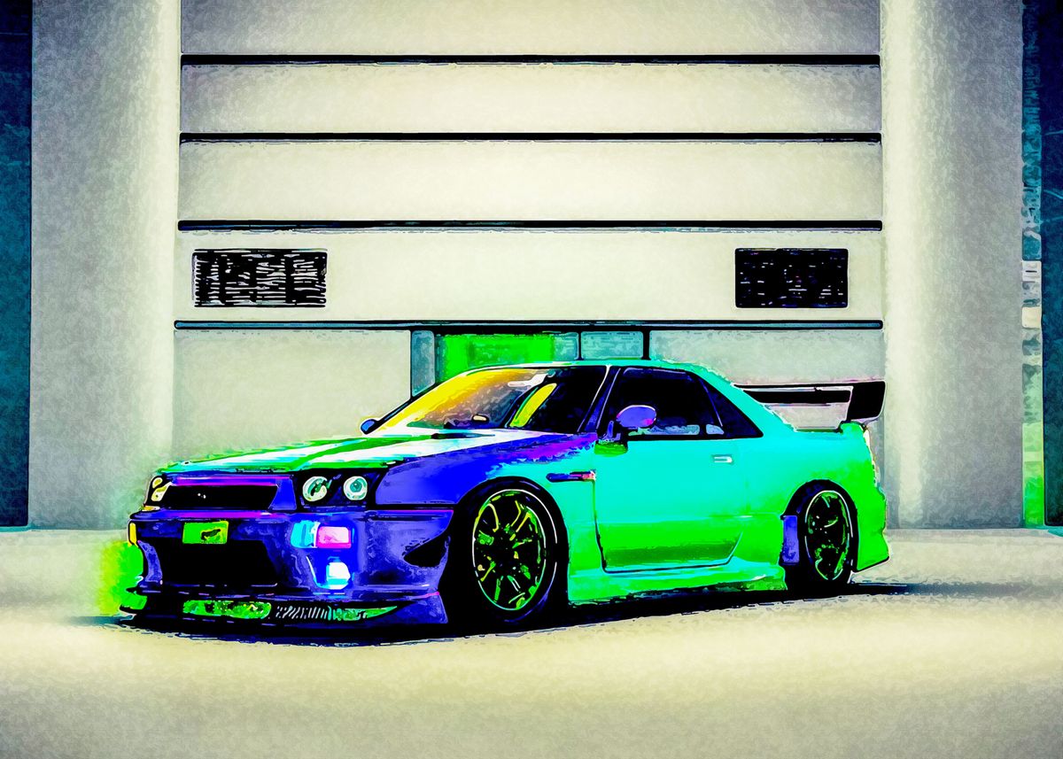 'Nissan GTR R34 Neon' Poster By Zaina Stokes | Displate