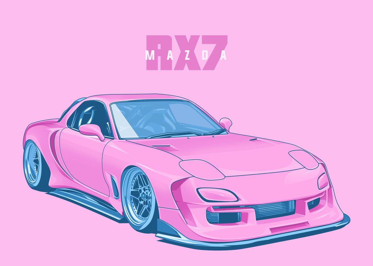 Pinstiped Rx7 'mazda rx 7 pink' Poster by capture art | Displate