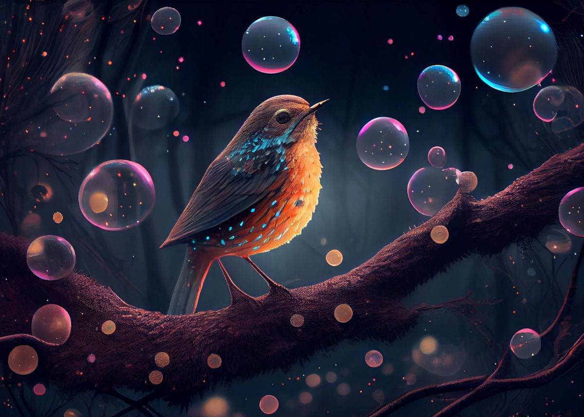 'Bird and bubbles' Poster by Below Horizon Displate