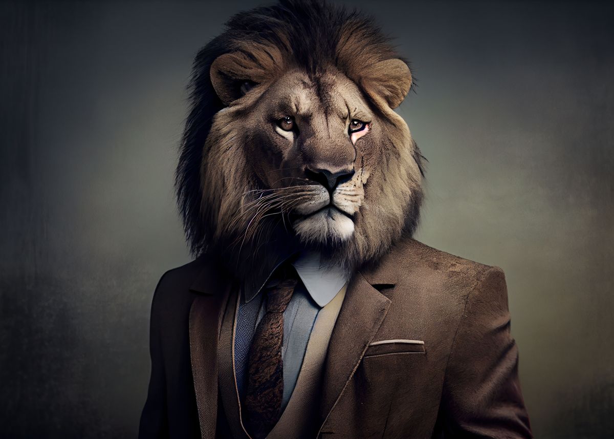 'Portrait Of A Nerdy Lion' Poster, picture, metal print, paint by ...