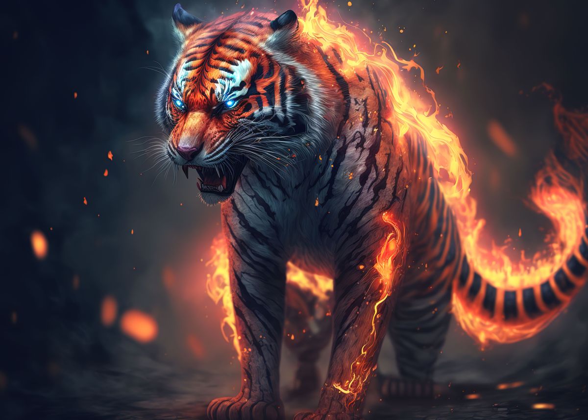 'tiger fire ' Poster, picture, metal print, paint by DEMON SPACE | Displate