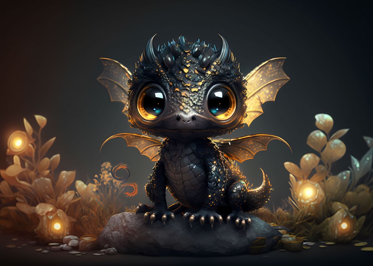 'Black Baby Dragon' Poster, picture, metal print, paint by Misty Allen