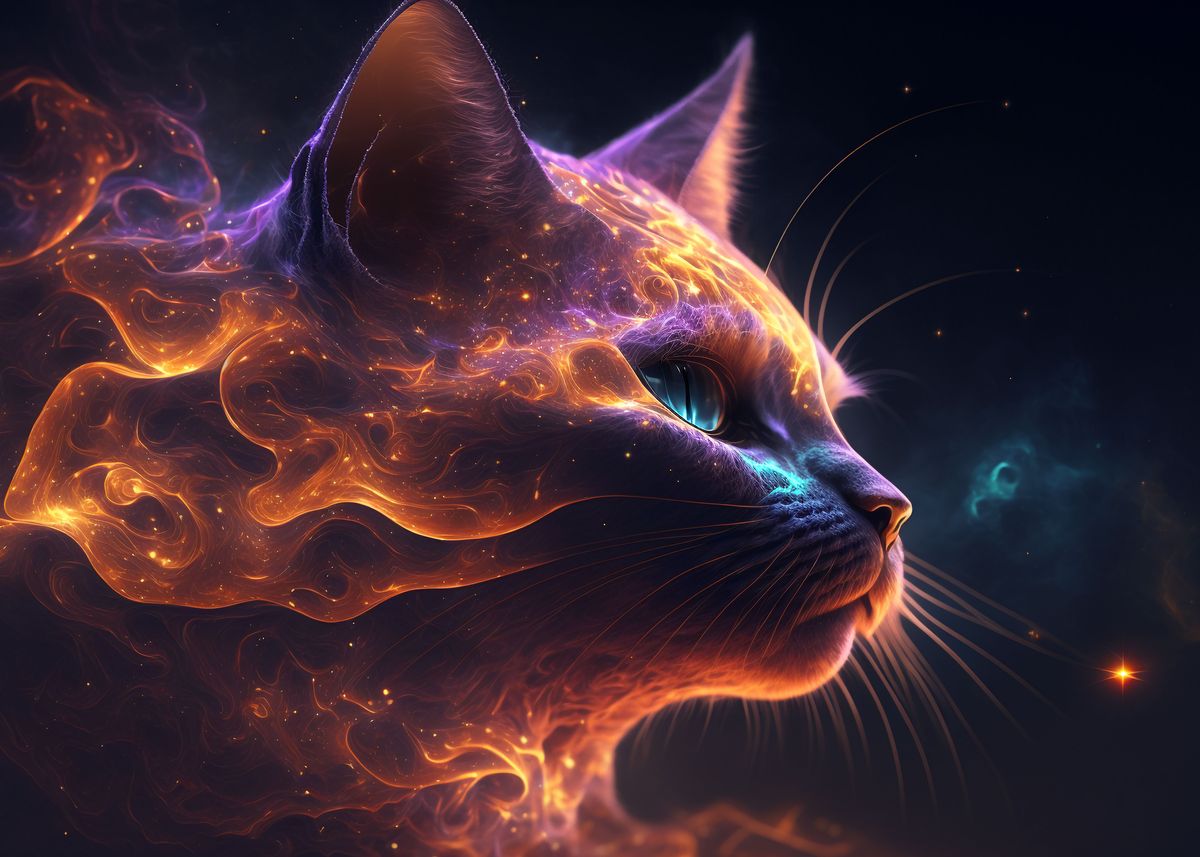 'Spirit Animal Cat' Poster, picture, metal print, paint by Jiri Hodecek