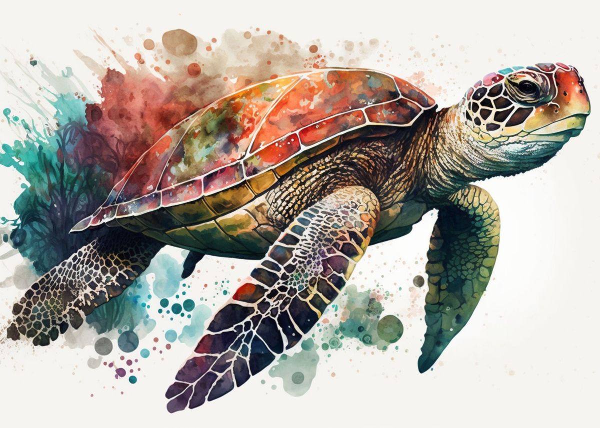 'Ocean Sealife Turtle' Poster, picture, metal print, paint by Color My ...