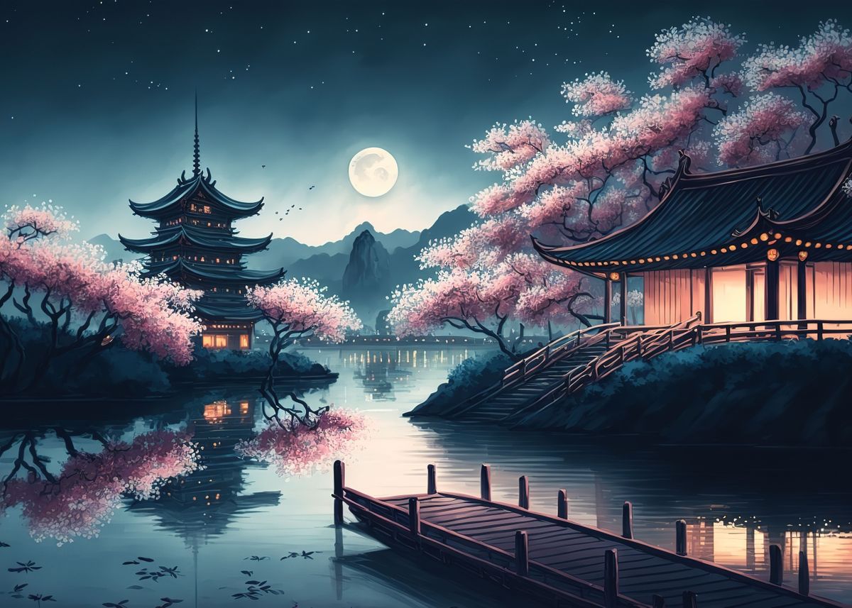 'japan landscape' Poster, picture, metal print, paint by AlycePreston ...