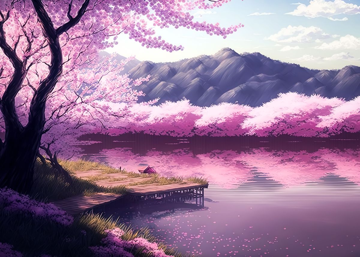 japan cherry blossom' Poster, picture, metal print, paint by Anime Manga