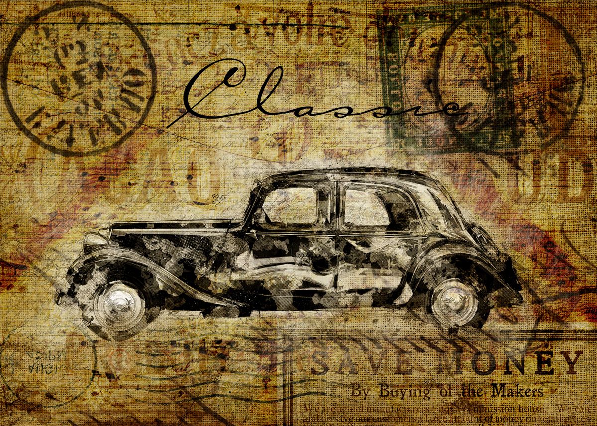 'Classic car grunge' Poster, picture, metal print, paint by Lembayung ...