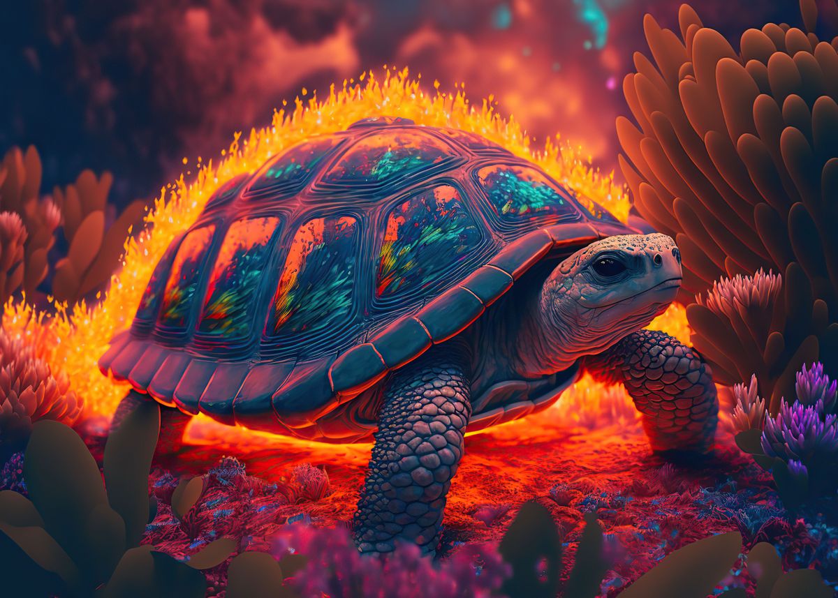 'Turtle fire' Poster, picture, metal print, paint by lauren akaety ...