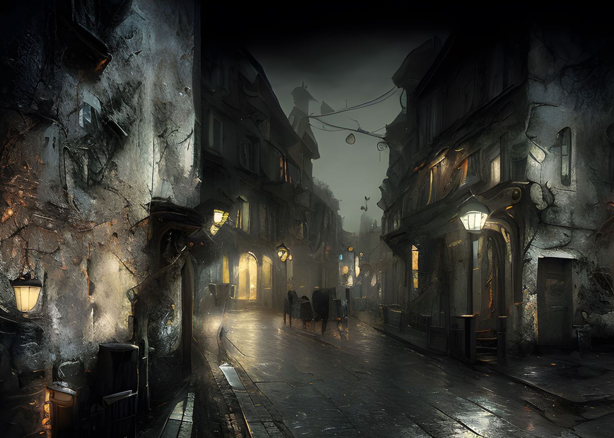 'Dark street in the city ' Poster, picture, metal print, paint by