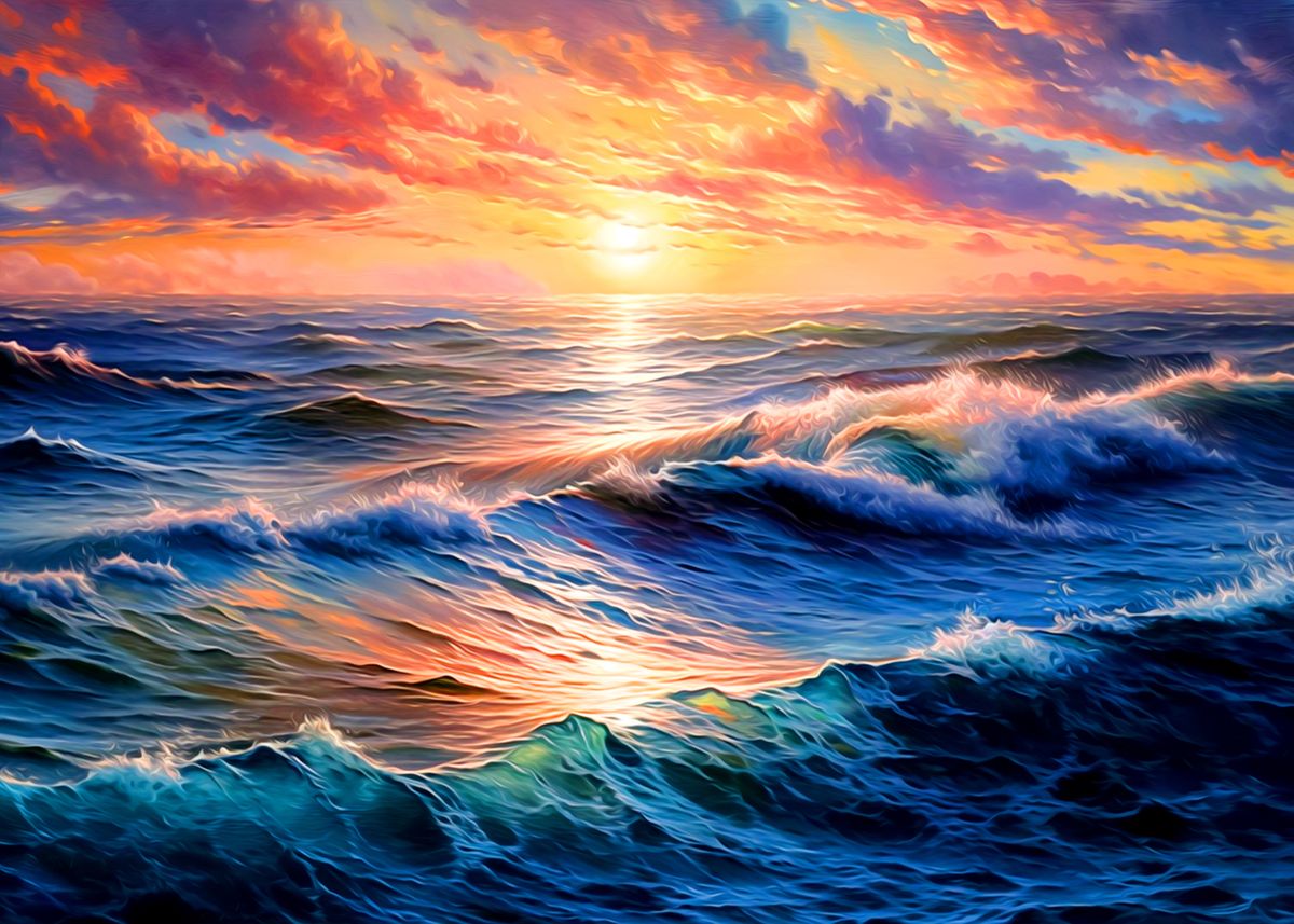 'Sunset on ocean' Poster, picture, metal print, paint by Will Henty ...