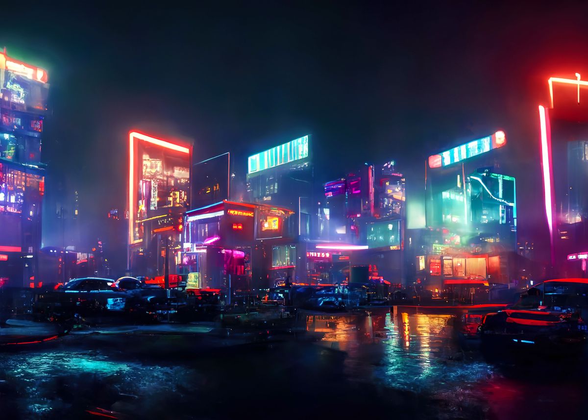 'Cyberpunk Neon City' Poster by 80s Retro | Displate