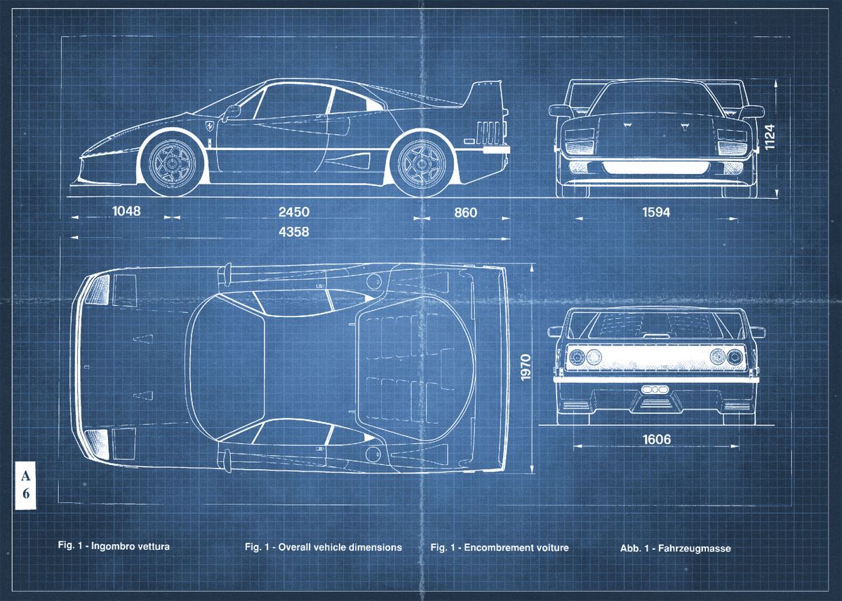 'Ferrari F40 Dimensions ' Poster, picture, metal print, paint by Rollz ...