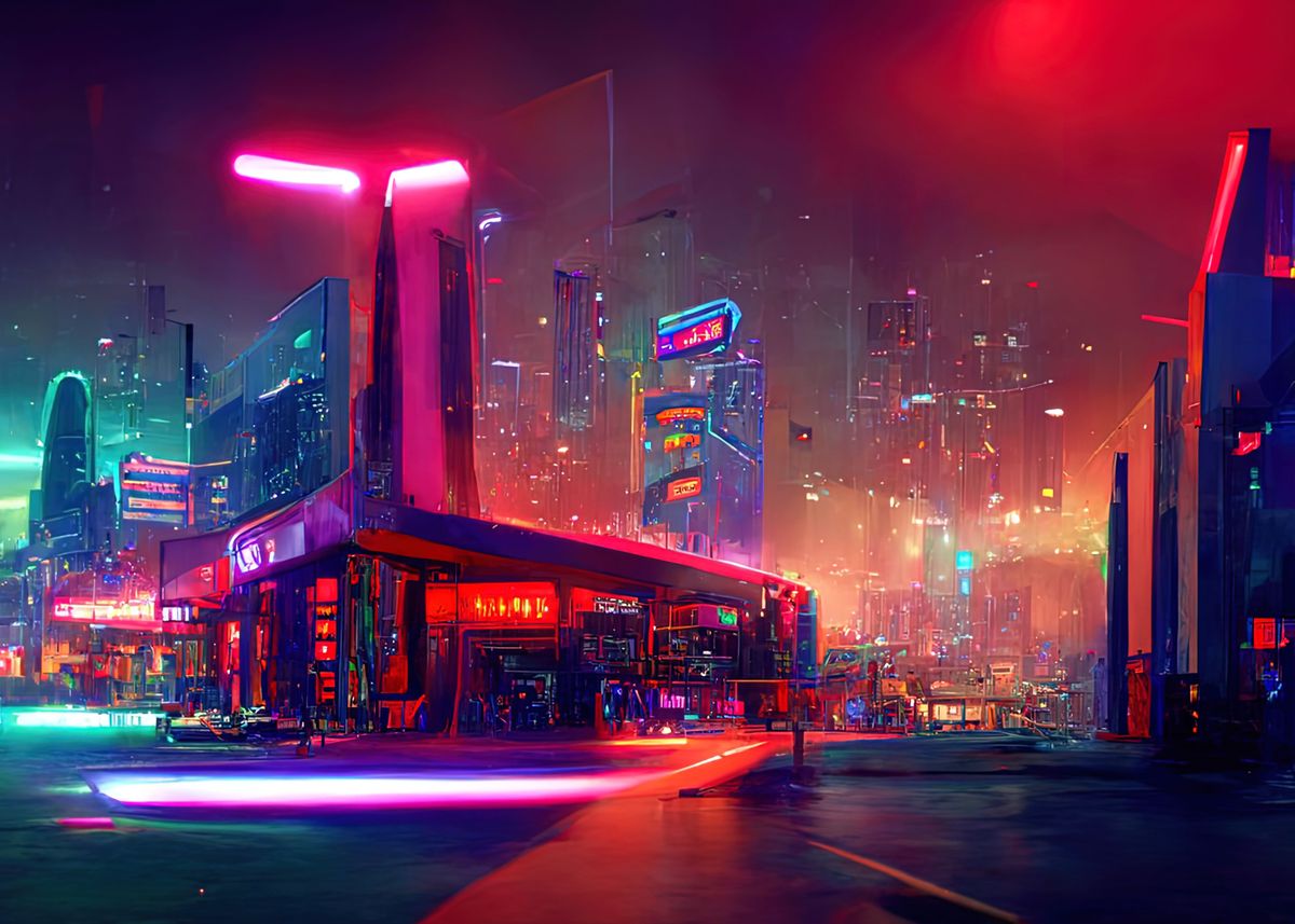 anime cyberpunk girl wearing futuristic outfit in a neon city at