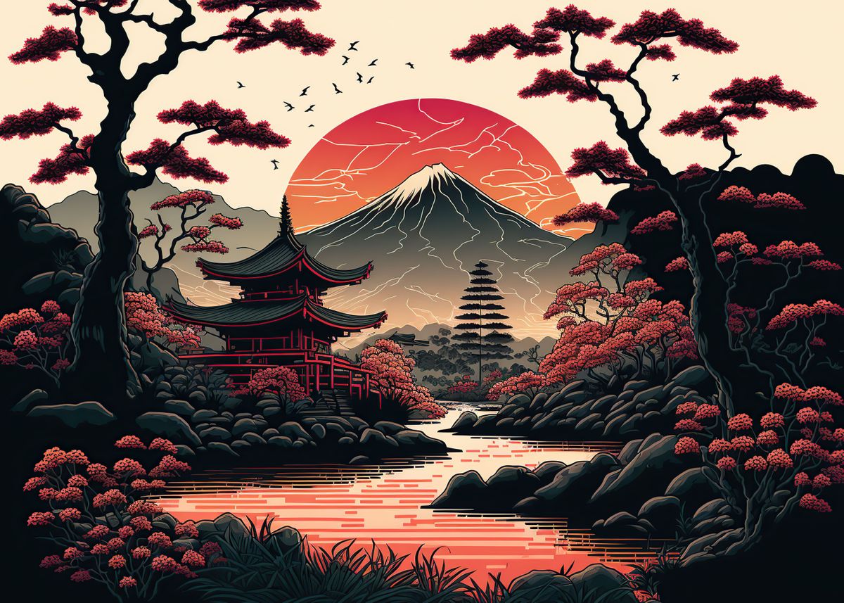 'Japanese pagoda' Poster by Minimalist Anime | Displate