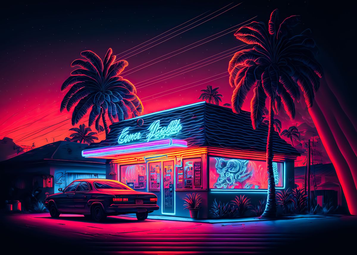 'Neon Fantasy Beach Bar' Poster, picture, metal print, paint by Brax ...