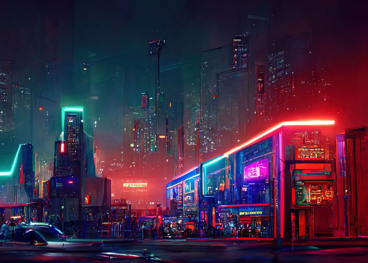 anime cyberpunk girl wearing futuristic outfit in a neon city at