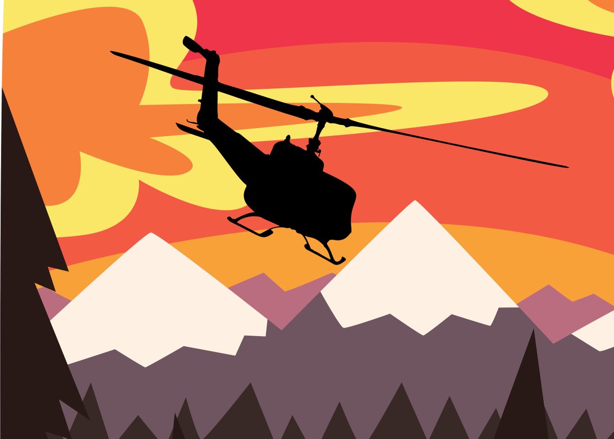 'Helicopter snow mountain' Poster, picture, metal print, paint by ...