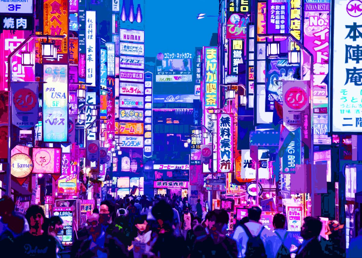 'Tokyo Night Life' Poster, picture, metal print, paint by Wilson De ...