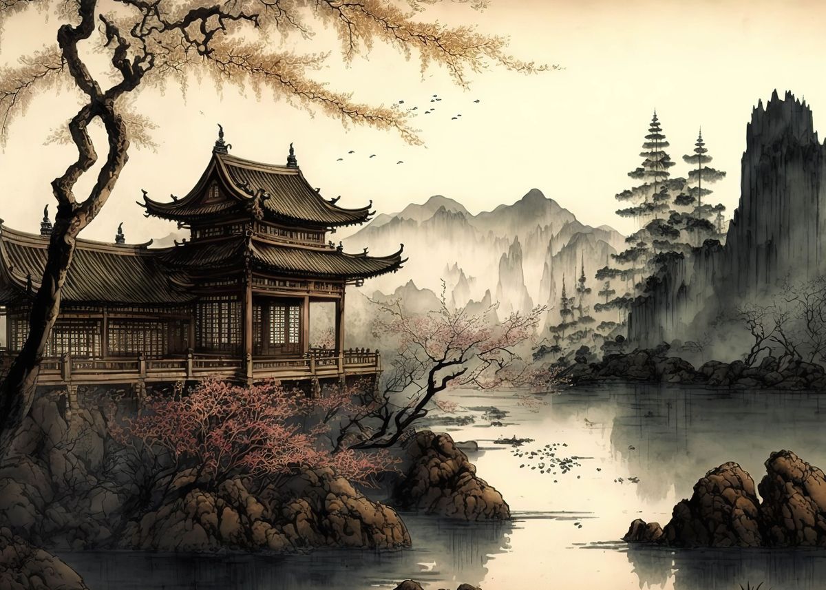 'japanese landscape' Poster, picture, metal print, paint by Peter Li ...
