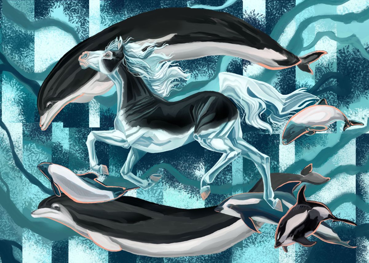 Splashed Pinto 'Equus Cetus Splash Pinto' Poster, picture, metal print, paint by ...