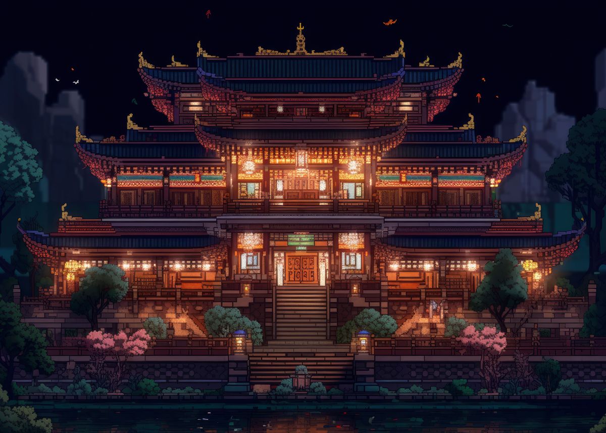 Poster Templo Japonês (Pixel Art) de Interprete-Me - Colab55