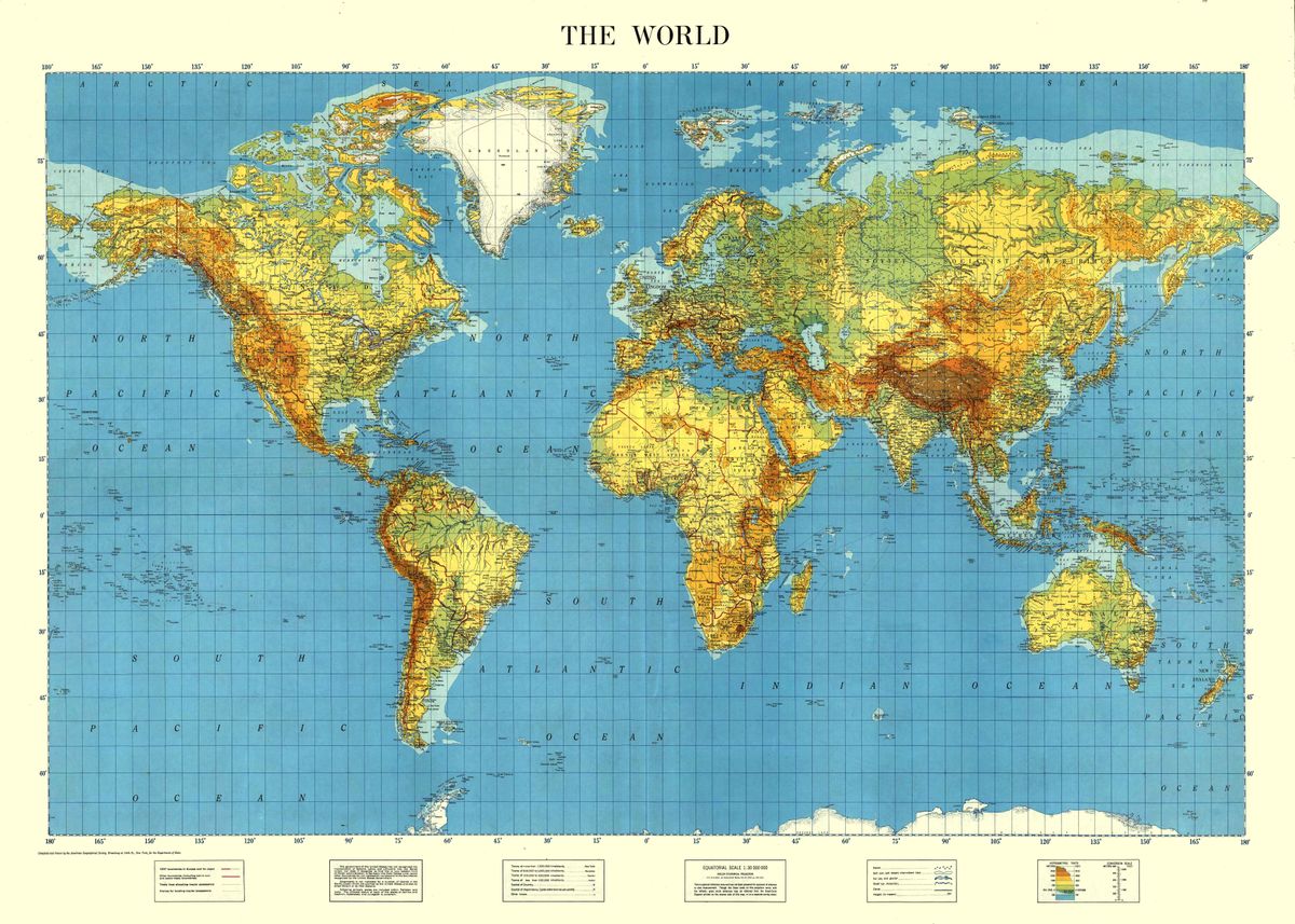 'World map of 1947' Poster, picture, metal print, paint by Sam Kal ...