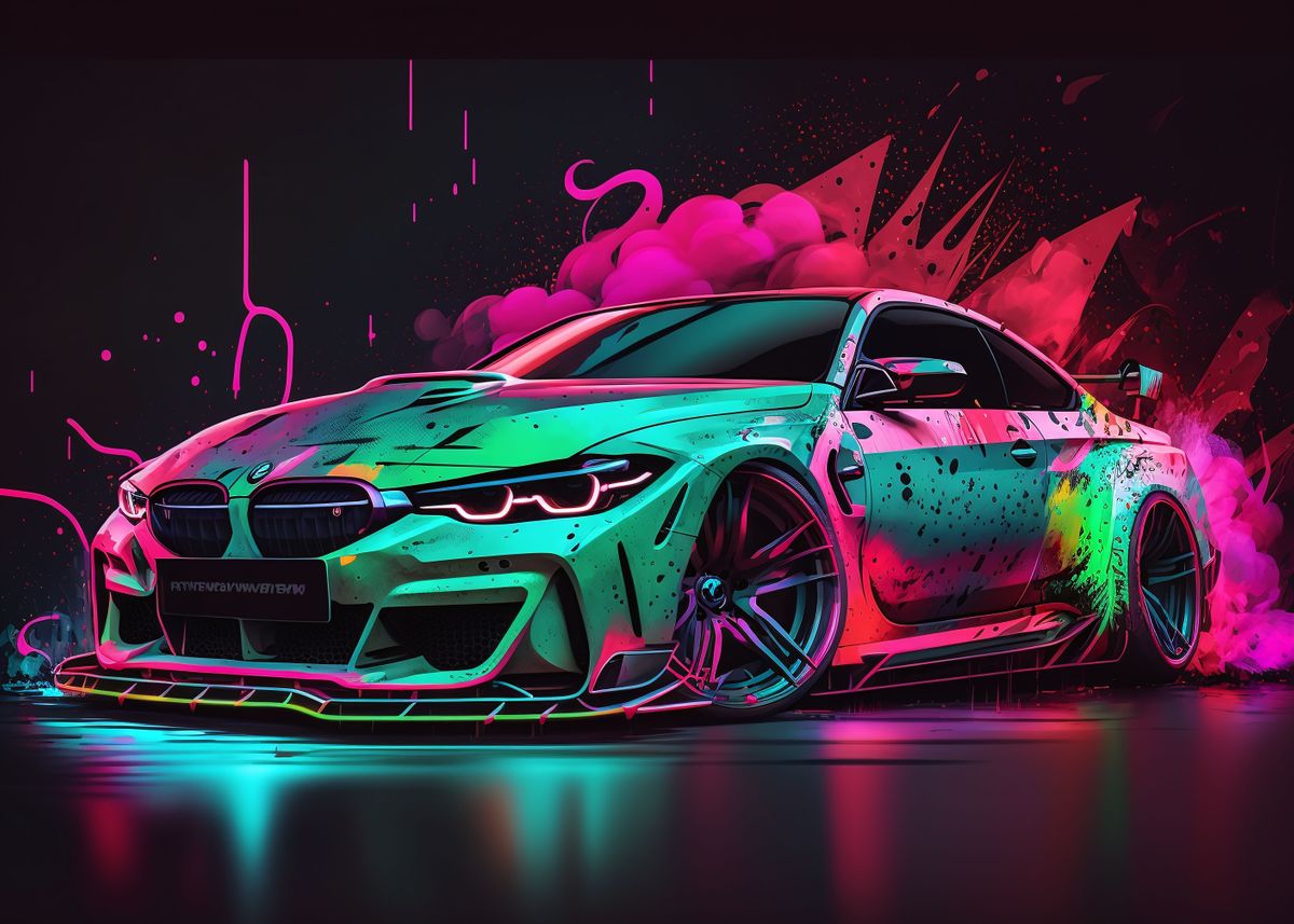 'Neon Painted BMW M4 ' Poster, picture, metal print, paint by Zukato ...