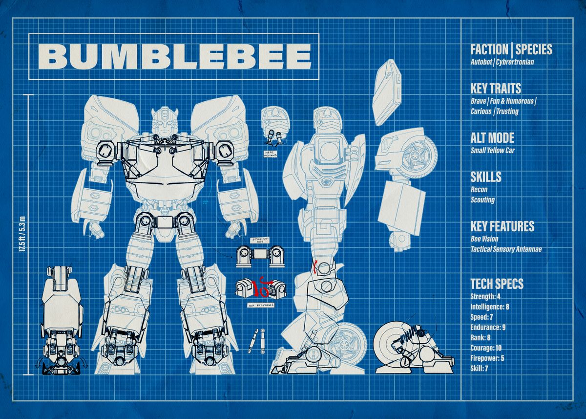 'Bumblebee Blueprint' Poster, picture, metal print, paint by ...