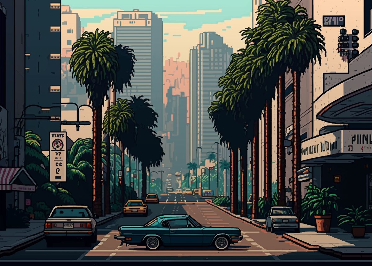 'Los Angeles Pixel art ' Poster, picture, metal print, paint by M Art ...