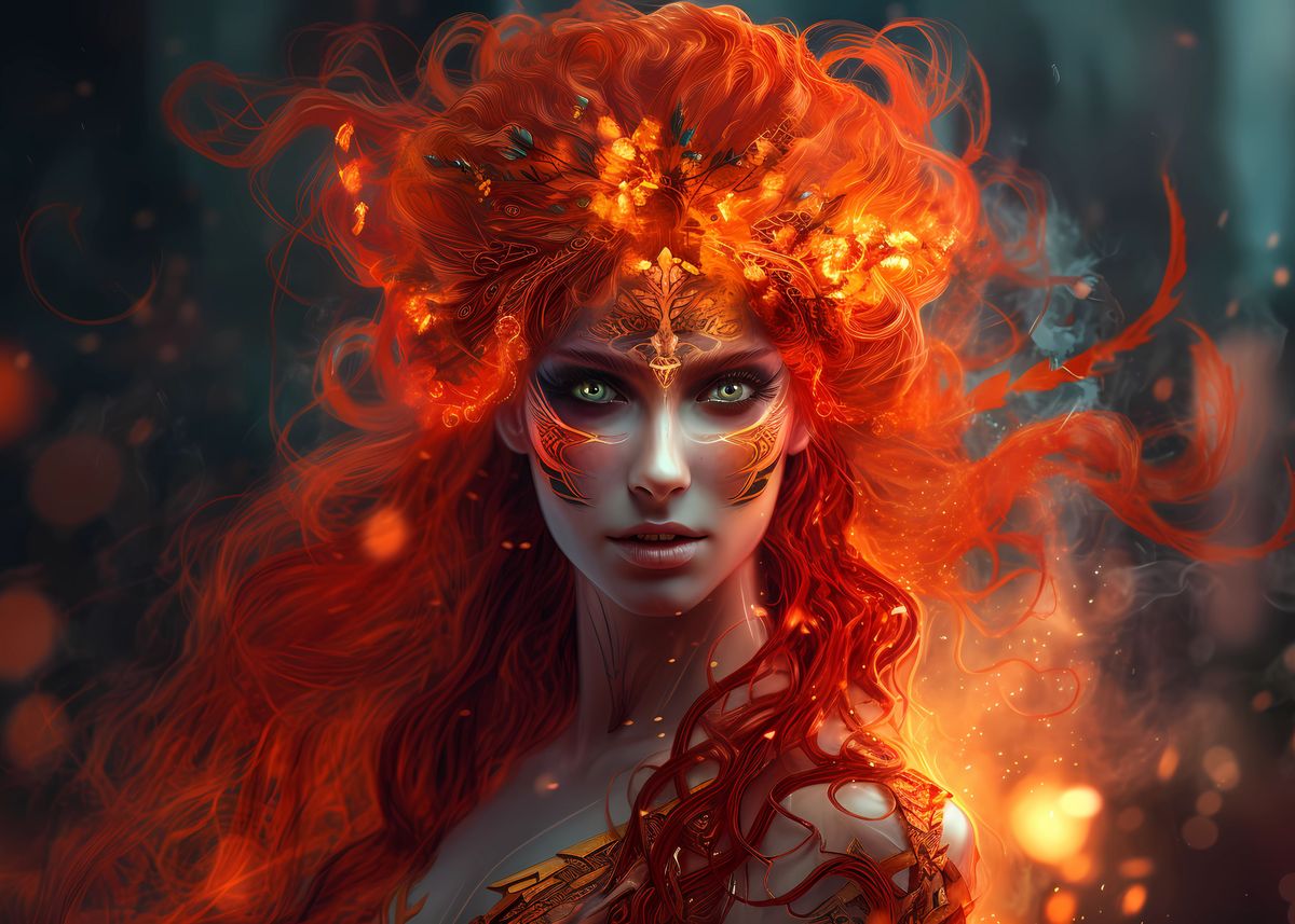 'Beautiful fire mage' Poster, picture, metal print, paint by Jiri ...