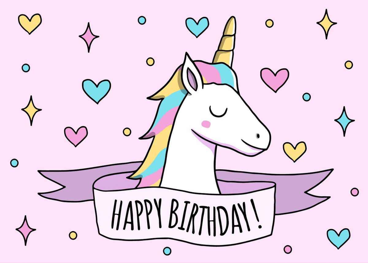 'Unicorn Happy Birthday' Poster, picture, metal print, paint by Nice ...