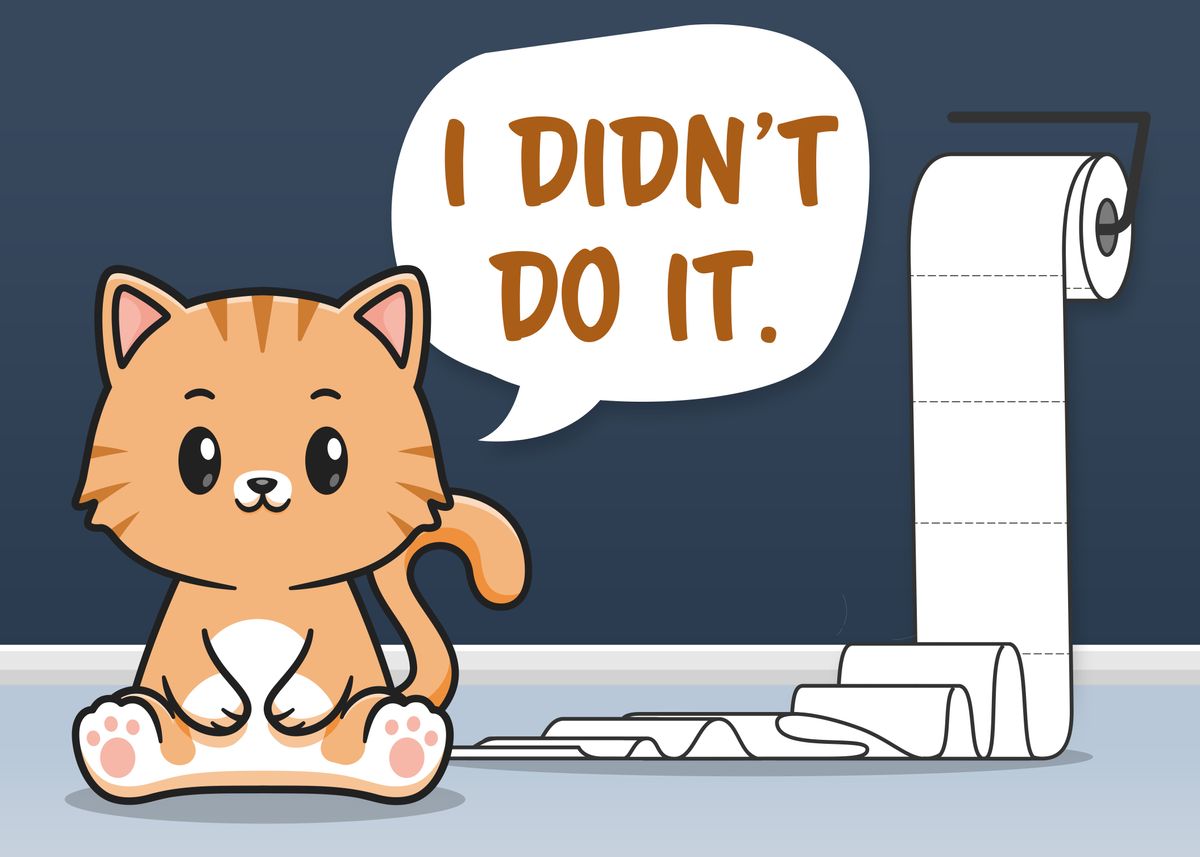 'Funny Messy Cat Bathroom' Poster by 84PixelDesign Displate