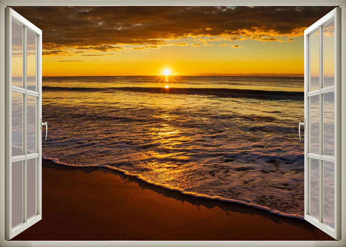 'Window view sea sunset' Poster, picture, metal print, paint by Vicen ...