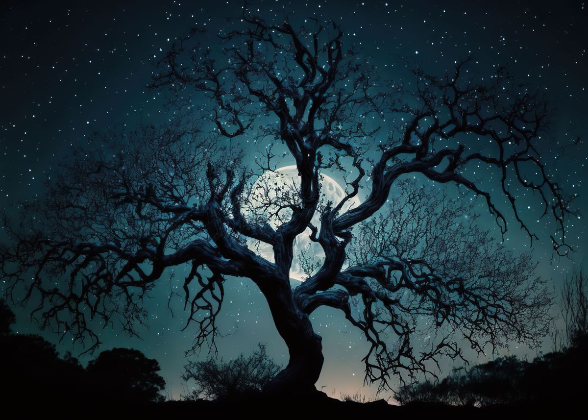 'Silhouette Tree and Moon ' Poster, picture, metal print, paint by ...