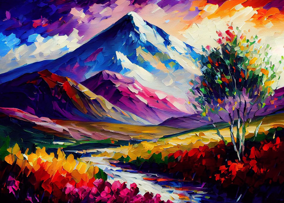 'Palette Knife Mountains 33' Poster, picture, metal print, paint by