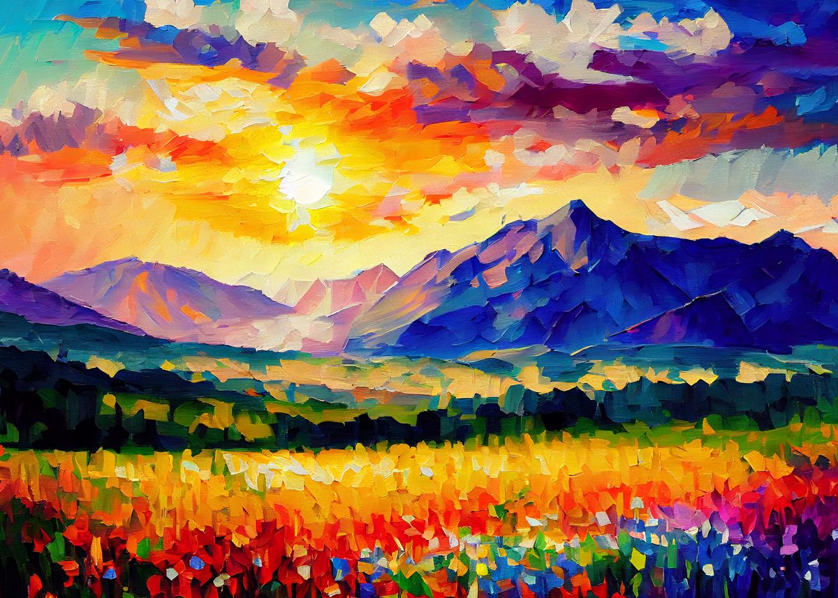 'Palette Knife Mountains 34' Poster, picture, metal print, paint by