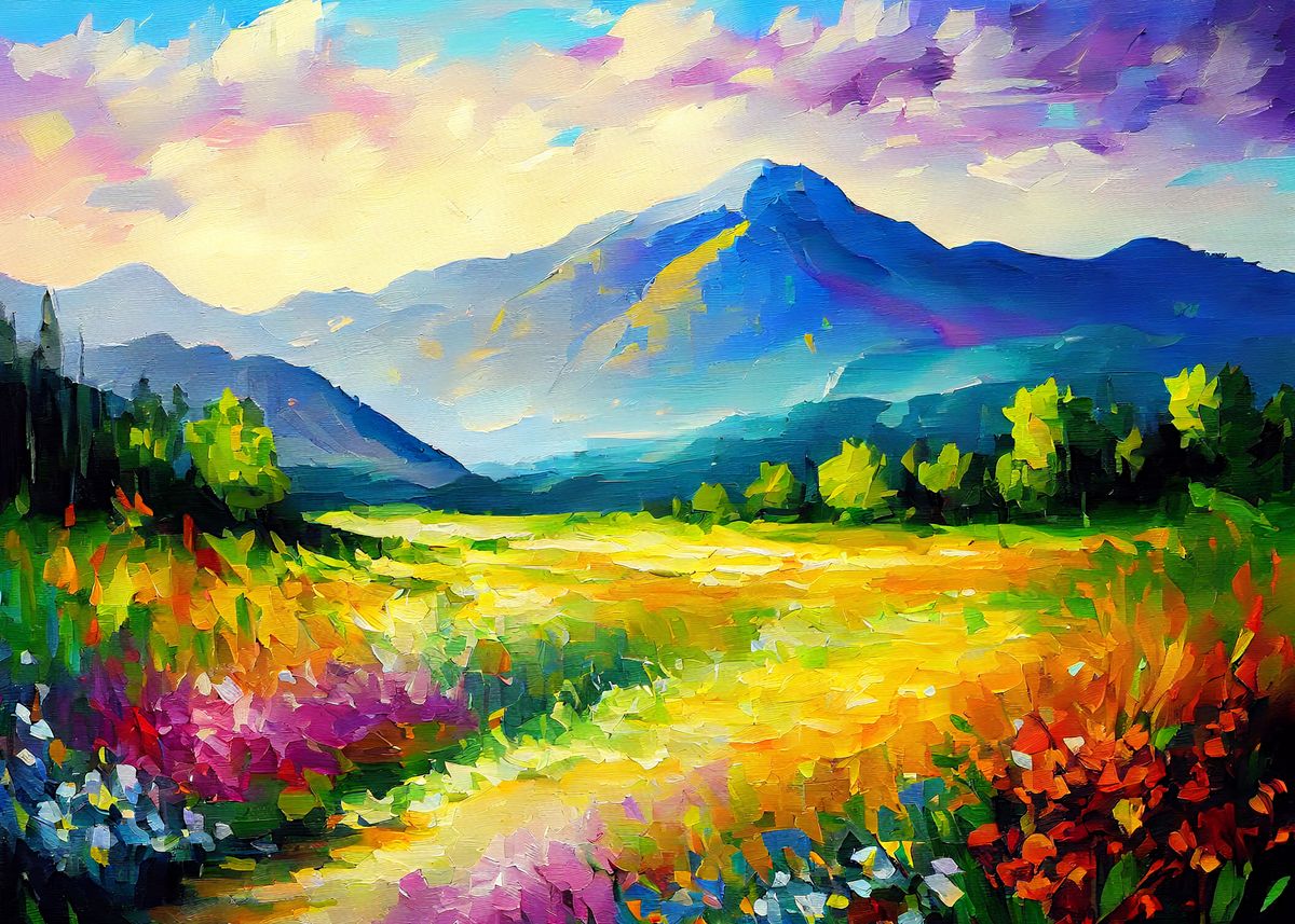 'Palette Knife Mountains 44' Poster, picture, metal print, paint by