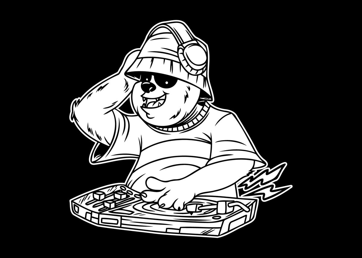 Cartoon Rapping Panda 'Rap Panda BnW 04' Poster, picture, metal print, paint by hendra ...