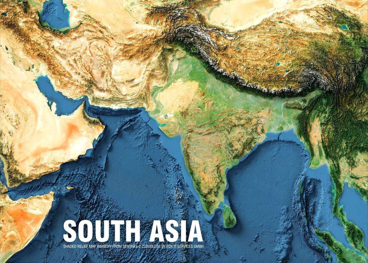 'South Asia relief map' Poster, picture, metal print, paint by Broken ...