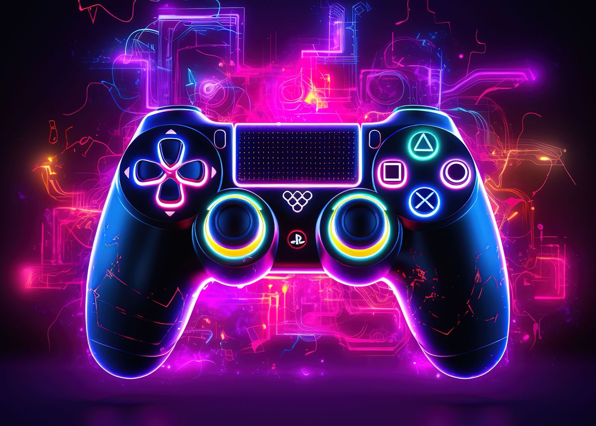Gaming Neon ' Poster, picture, metal print, paint by Chloe Connelly