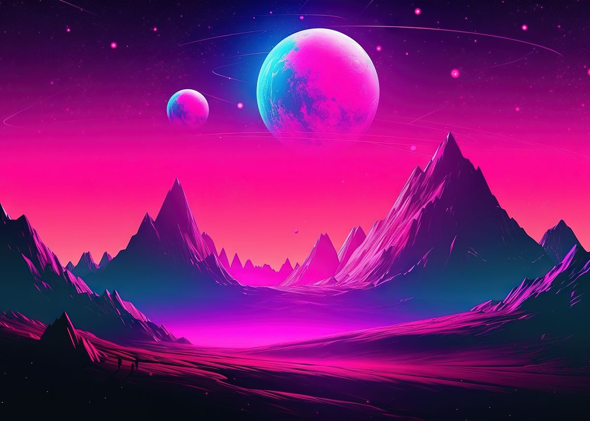 'Neon Ascent Synthwave' Poster, picture, metal print, paint by ...