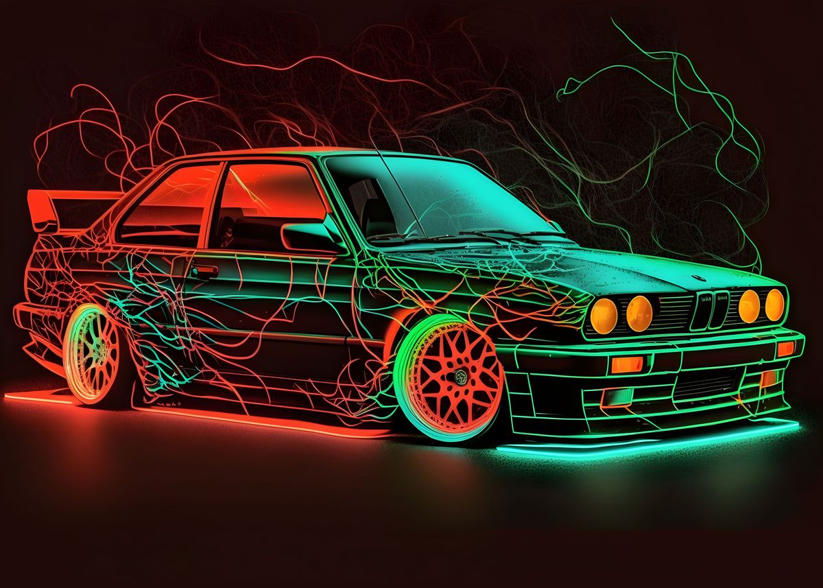 'Neon Painted BMW M3 E30' Poster, picture, metal print, paint by Zukato ...