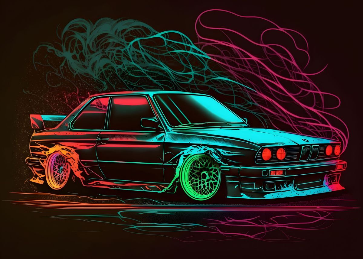 'Neon Painted BMW M3 E30' Poster, picture, metal print, paint by Zukato ...