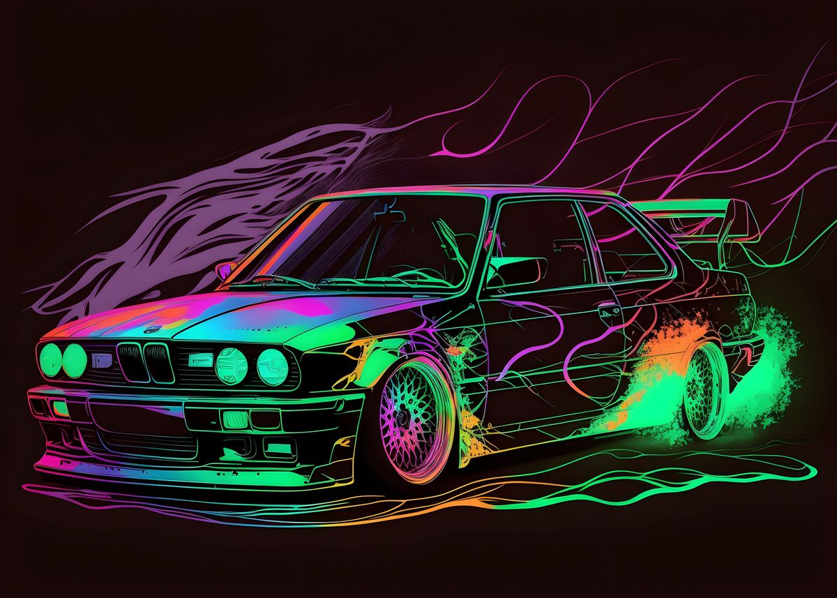 'Neon Painted BMW M3 E30' Poster, picture, metal print, paint by Zukato ...