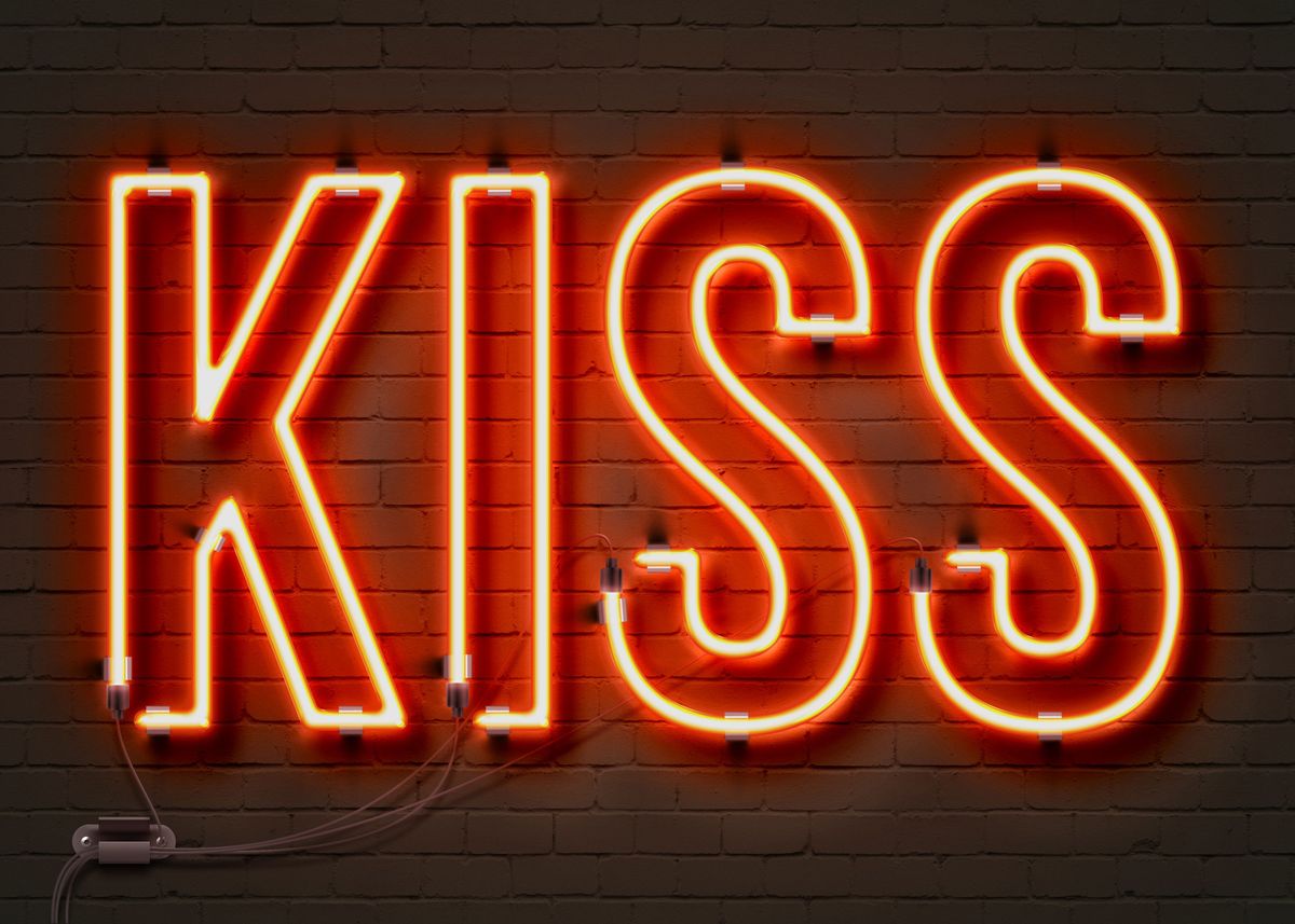 'Kiss Neon Sign' Poster, picture, metal print, paint by StuStu Displate