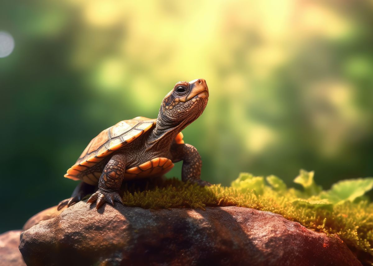 Tiny Turtle on a rock' Poster, picture, metal print, paint by  mindscapephotos