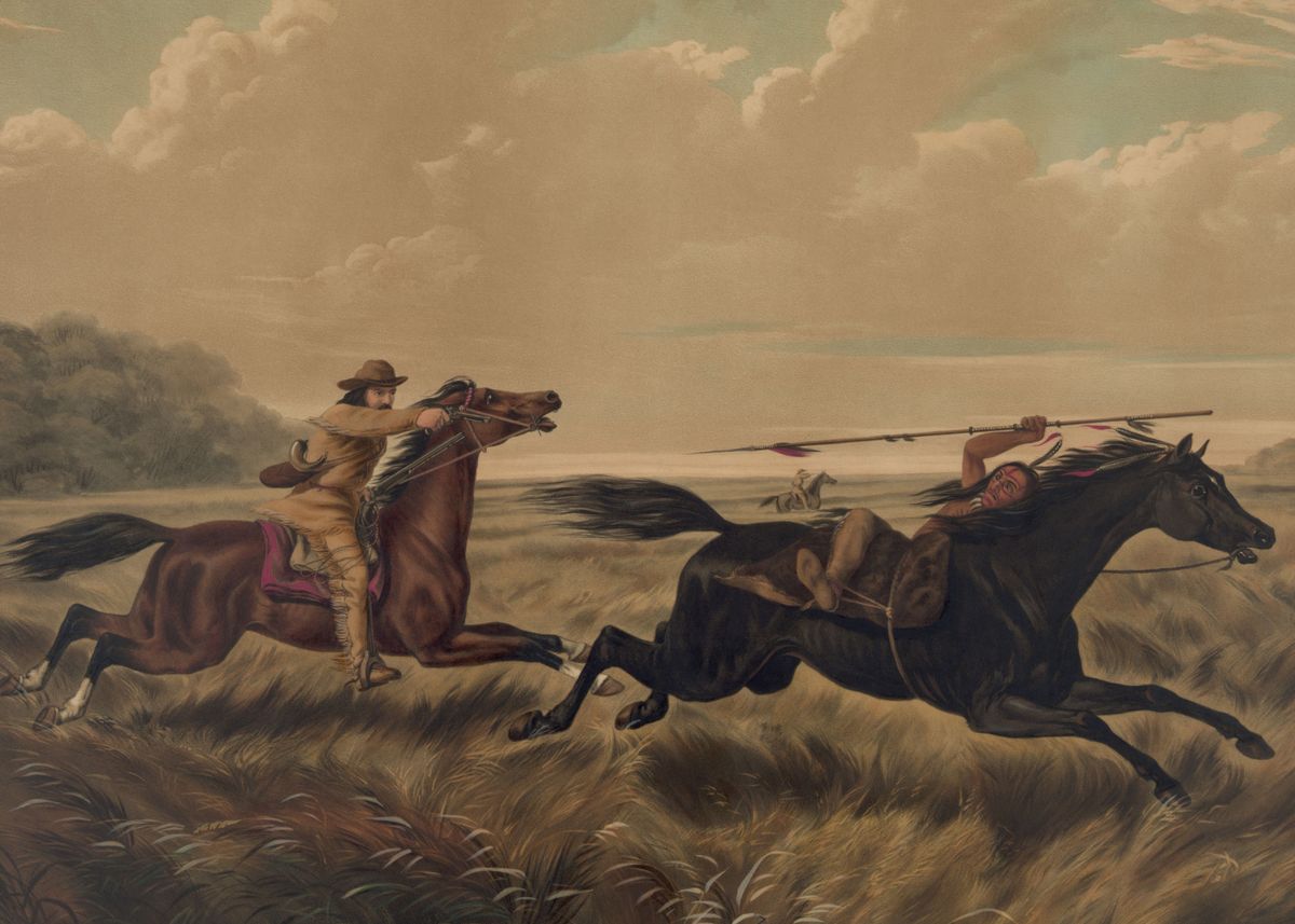 'Cowboy Chasing Indian' Poster, picture, metal print, paint by Makanaki ...