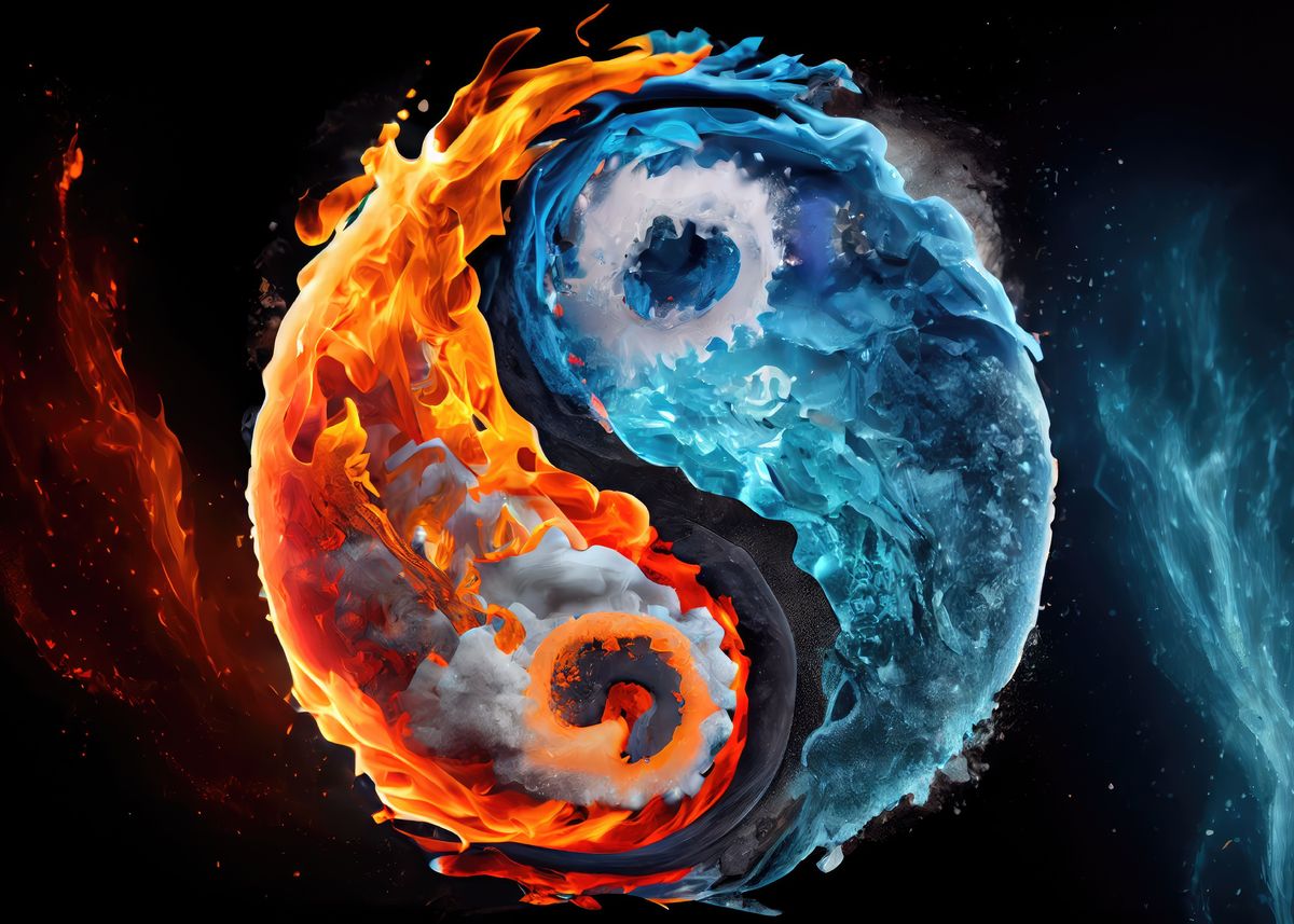 'Fire and ice Yin Yang' Poster, picture, metal print, paint by Kristy ...