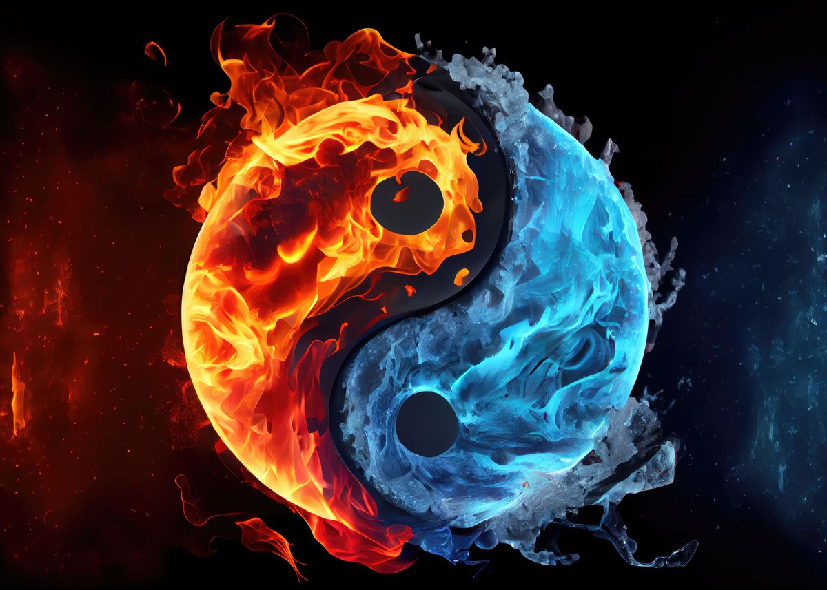 'Fire and ice Yin Yang' Poster, picture, metal print, paint by Kristy ...